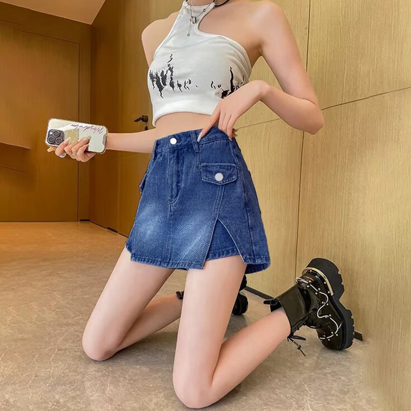 High-Waisted Slimming Denim Mini Skirt for Women, Sexy and Bold Design, Lightweight Half-Length Denim Skirt