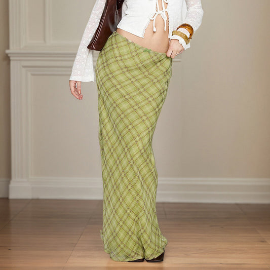 Green Plaid Knitted Skirt - Summer Cool Thin Fitted Mermaid Skirt