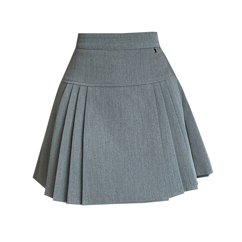 Gray Pleated Midi Skirt for Women - High Waist Slimming A-Line Short Skirt for Summer