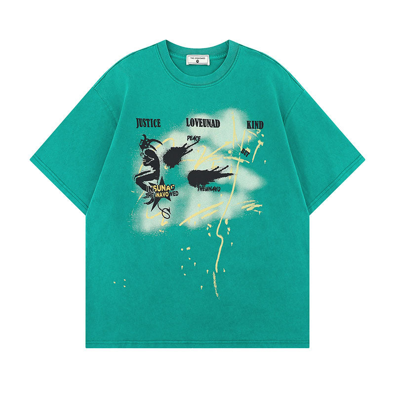 Harajuku Style Cartoon Print Loose Fit Couple T-Shirt