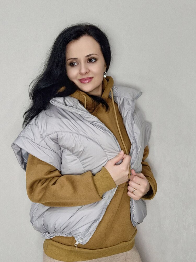 Harajuku Style Stand Collar Loose Down Jacket Vest