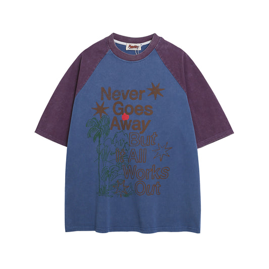 Harajuku Style Letter Print Contrast Short Sleeve T-Shirt