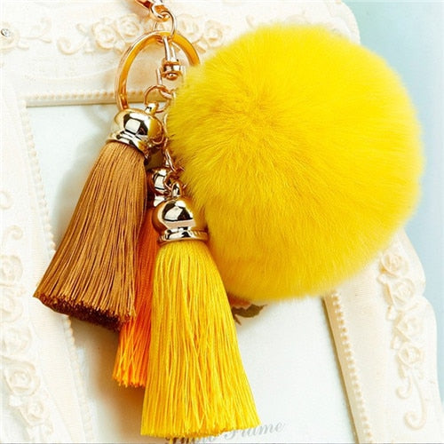 Faux Rabbit Fur Hair Ball Pompom Charm Keychain