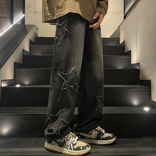 Harajuku Style Straight Denim Wide-Leg Trousers for Men