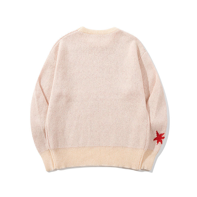 Loose Casual Sweater Harajuku Style Crew Neck Airplane Jacquard Knitwear
