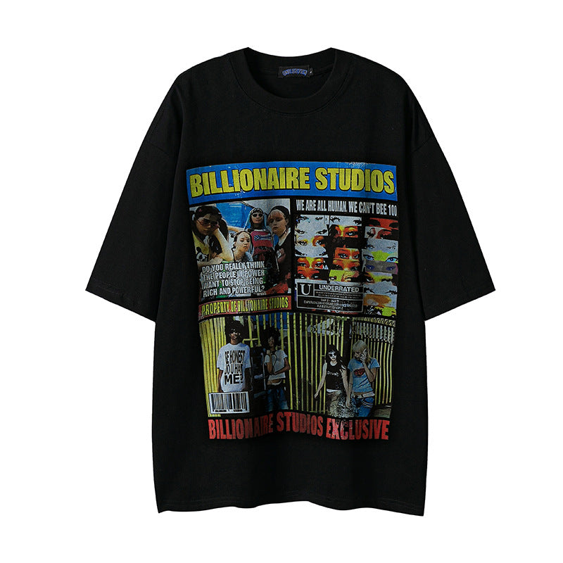 Men's Vintage Print Harajuku Style Loose Tee