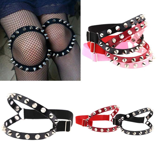 Punk Hip Hop Double Row Rivet Garter with Thigh Ring