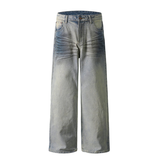 Washed Spray Dirty Cat Whisker Denim Pants