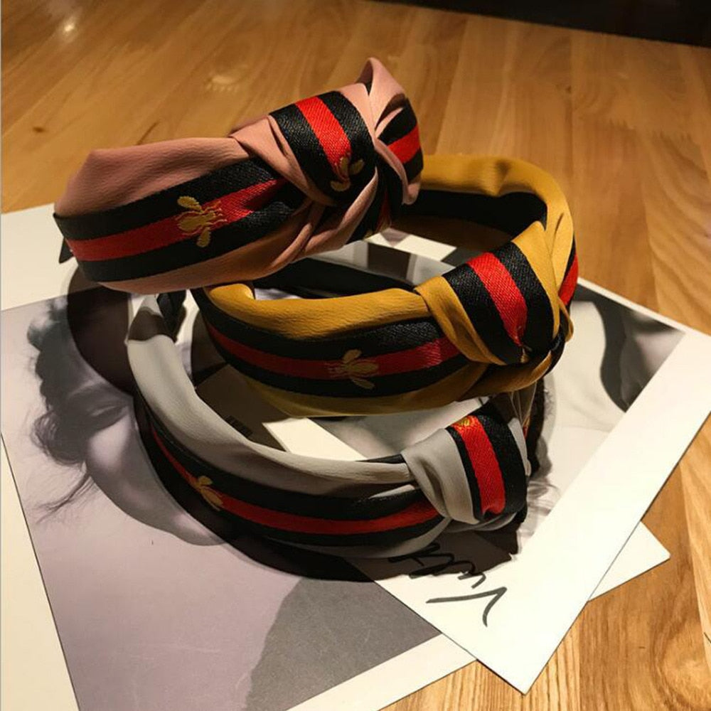 Stylish Striped Bee Pattern Turban Hairband for Women