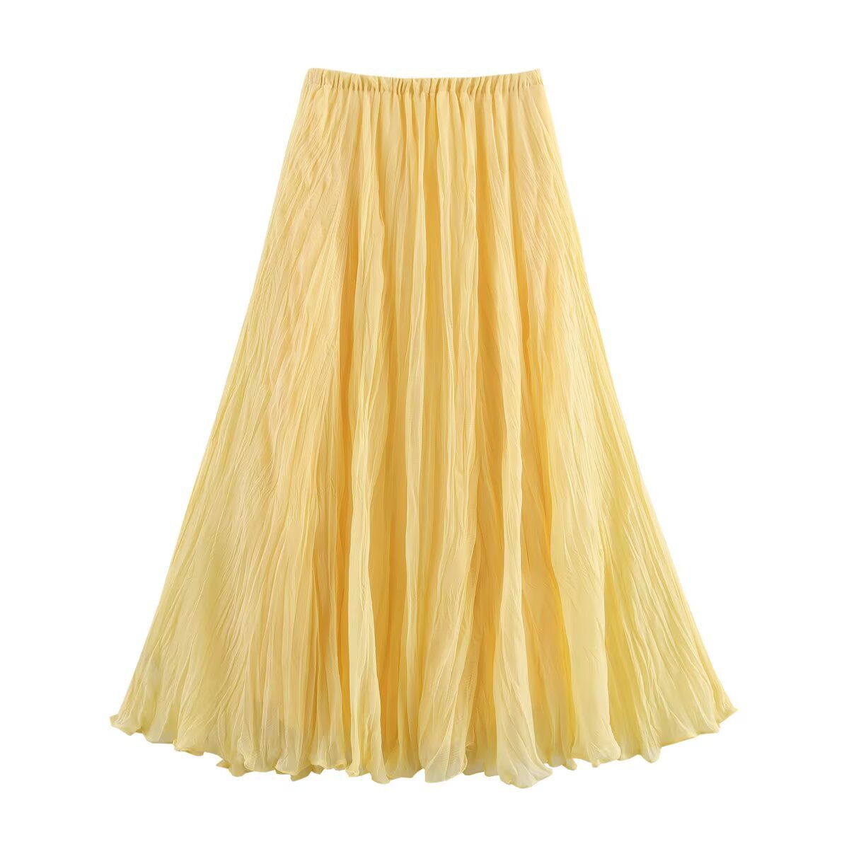 Harajuku Style Elastic Waist Pleated Long Skirt for Women