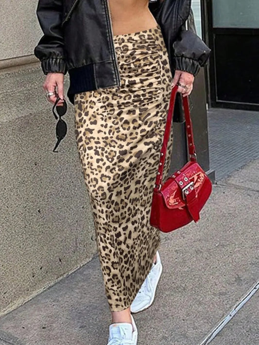 Honey Slit Leopard Midi Skirt - Harajuku Fashion