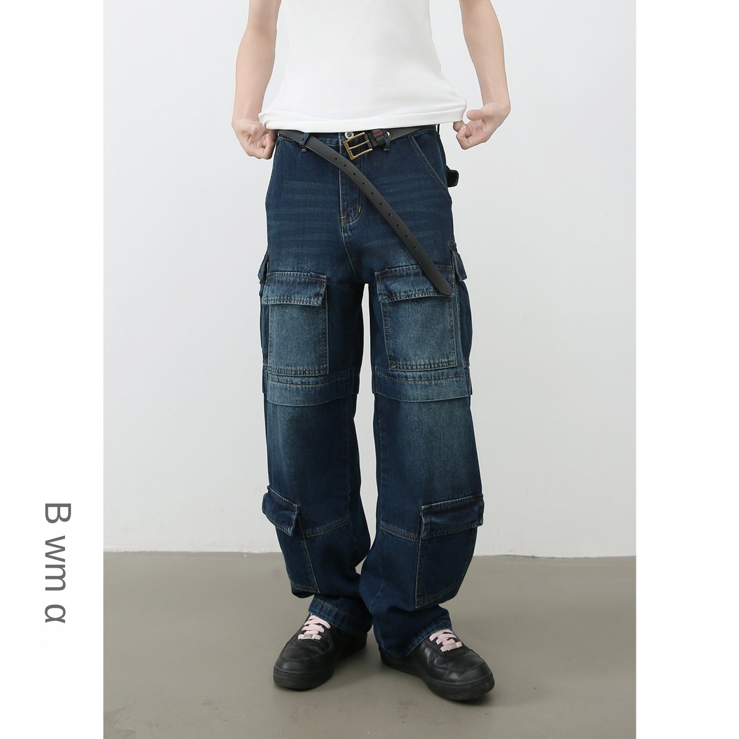 Harajuku-Inspired Multi-Pocket Loose Fit Jeans for Men