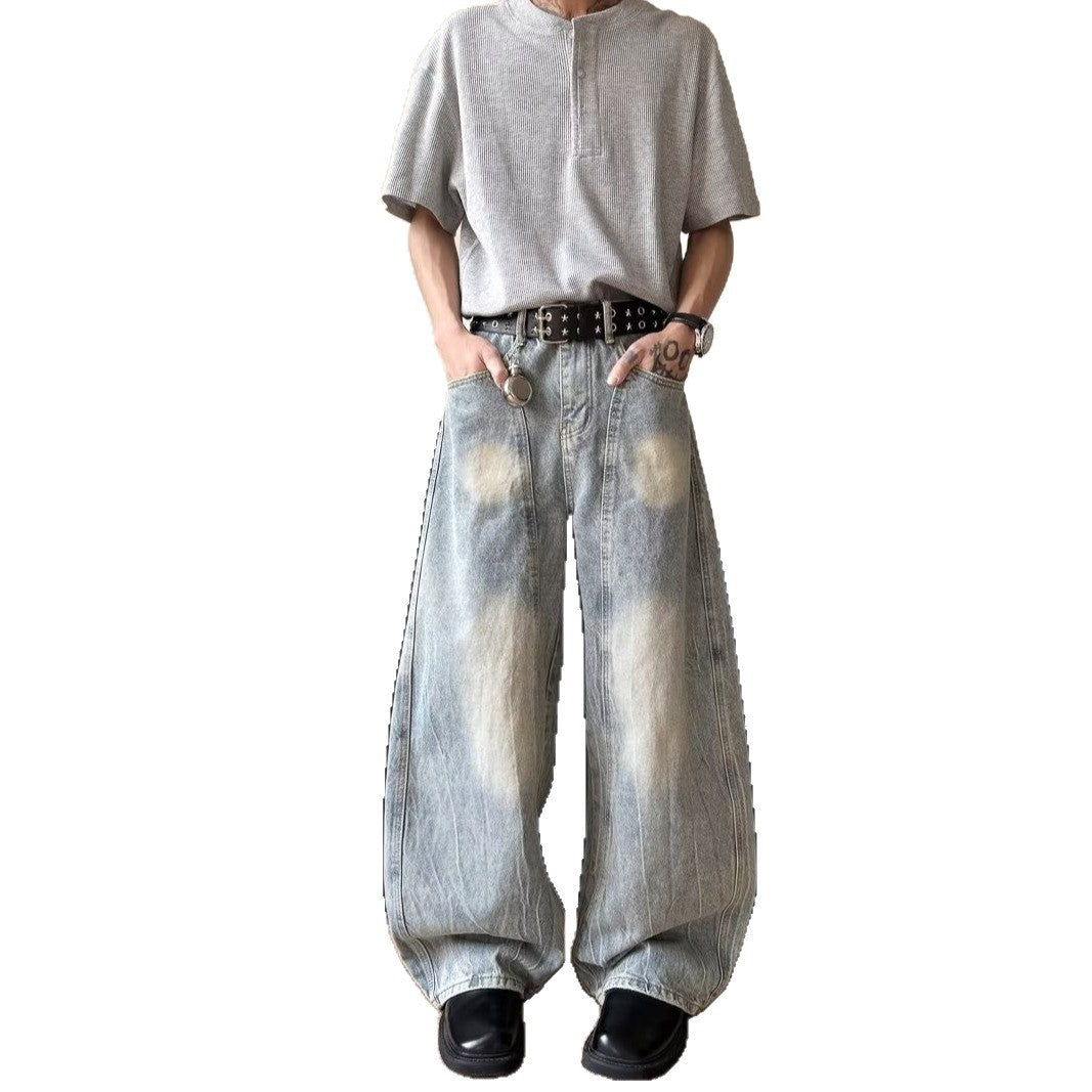 Curved Knife Denim Loose Wide Leg Pants