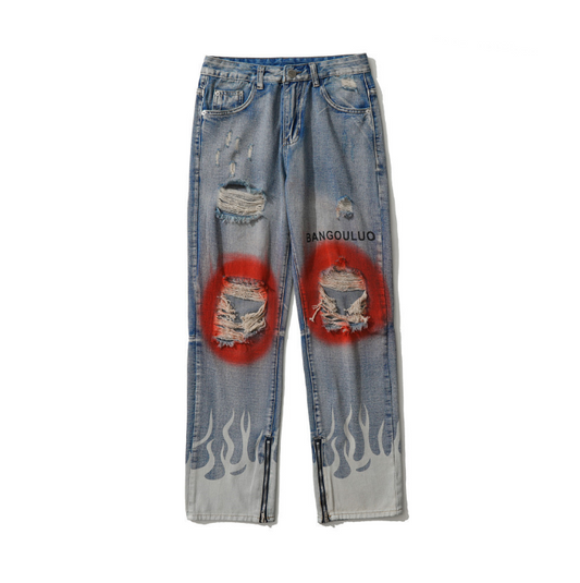 Harajuku Style Spray Painted Torn Jeans for Men