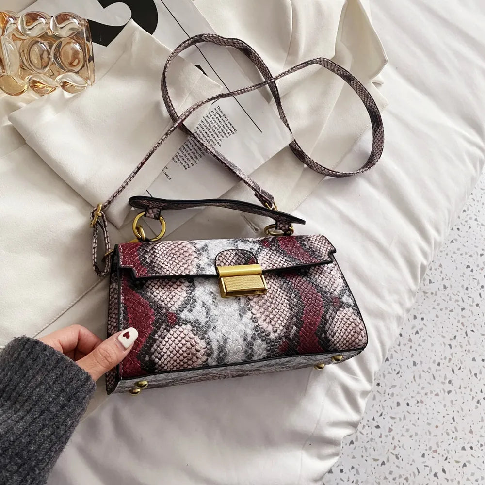 Playful PU Leather Snakeskin Print Crossbody Bag