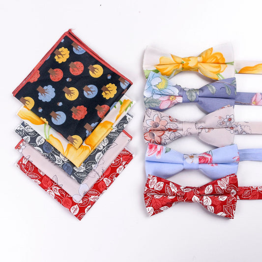 Cotton Bow Tie Print Suit & Pocket Square