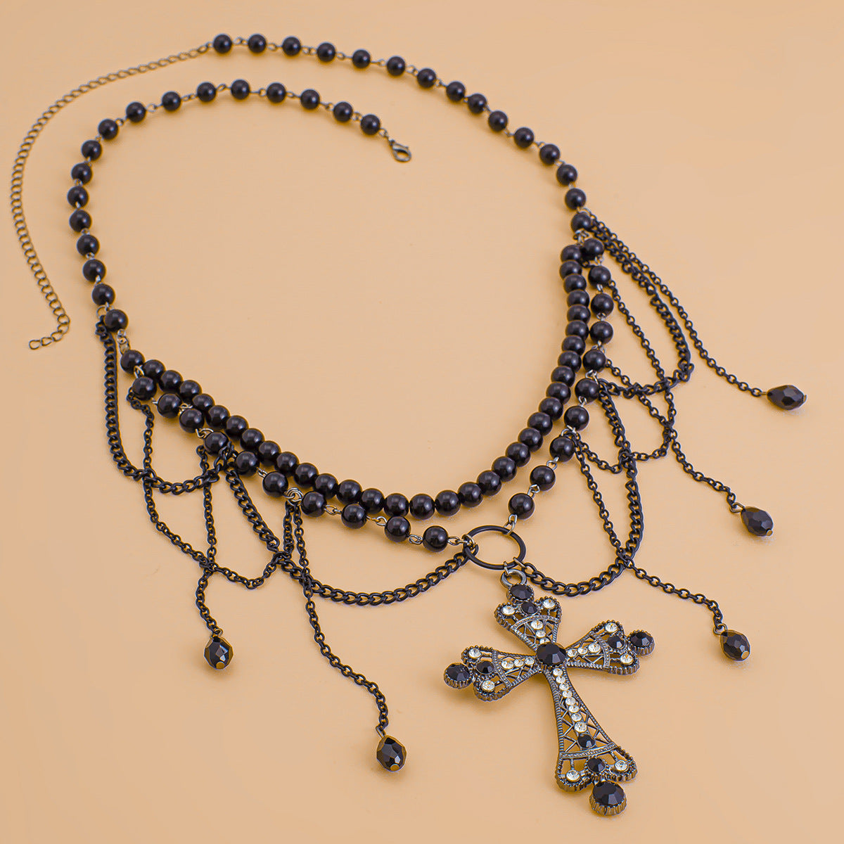 Dark Wind Cross Iron Chain Waist Body Chain with Tassels