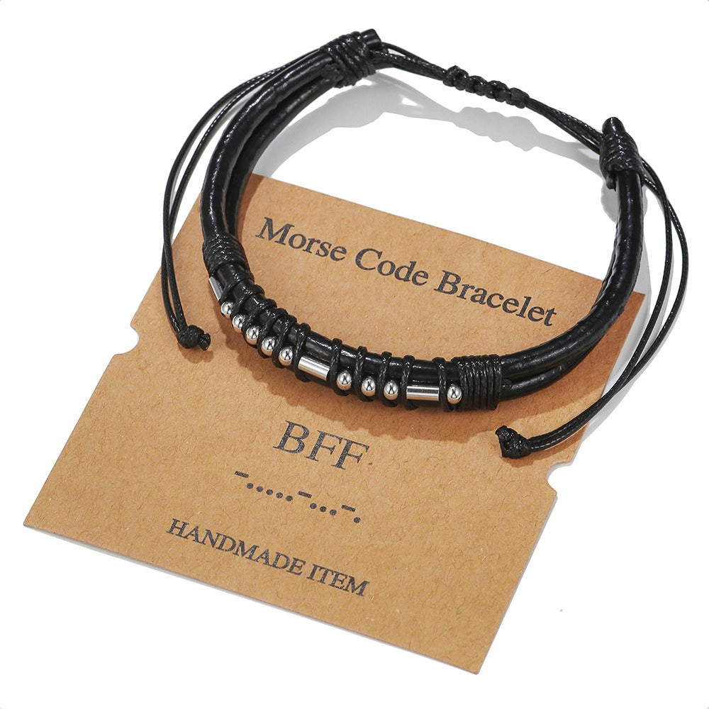Harajuku Style Leather & Stainless Steel Alphanumeric Couple Bracelet
