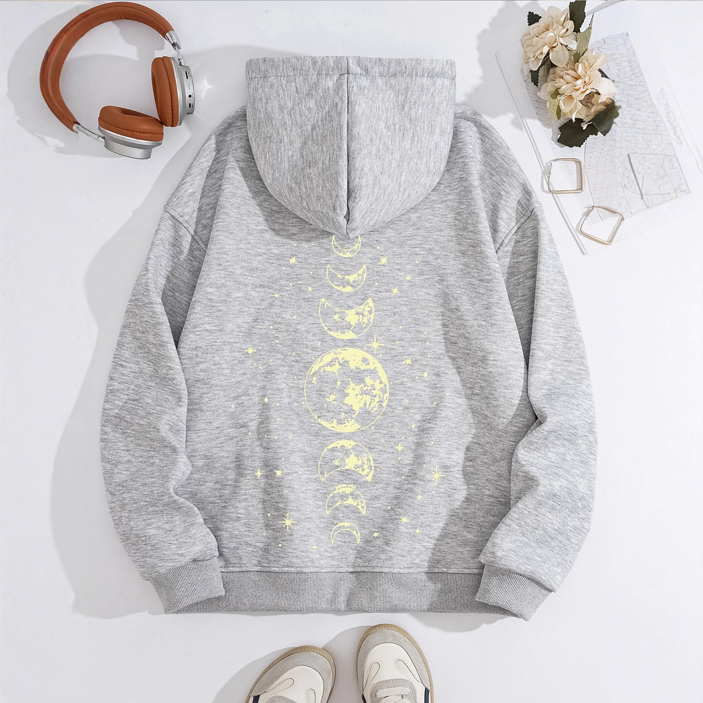 Half Moon and Full Moon Pattern Hoodie