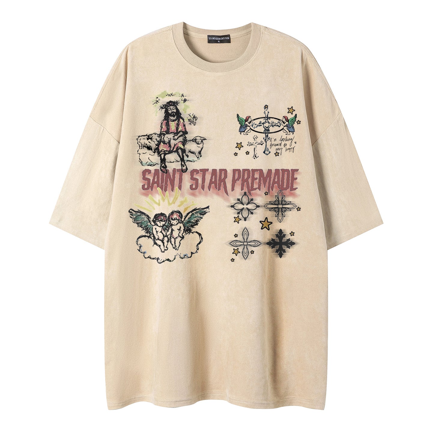 Angel Print Short Sleeved Shirt — Harajuku Street Style Cotton Blend