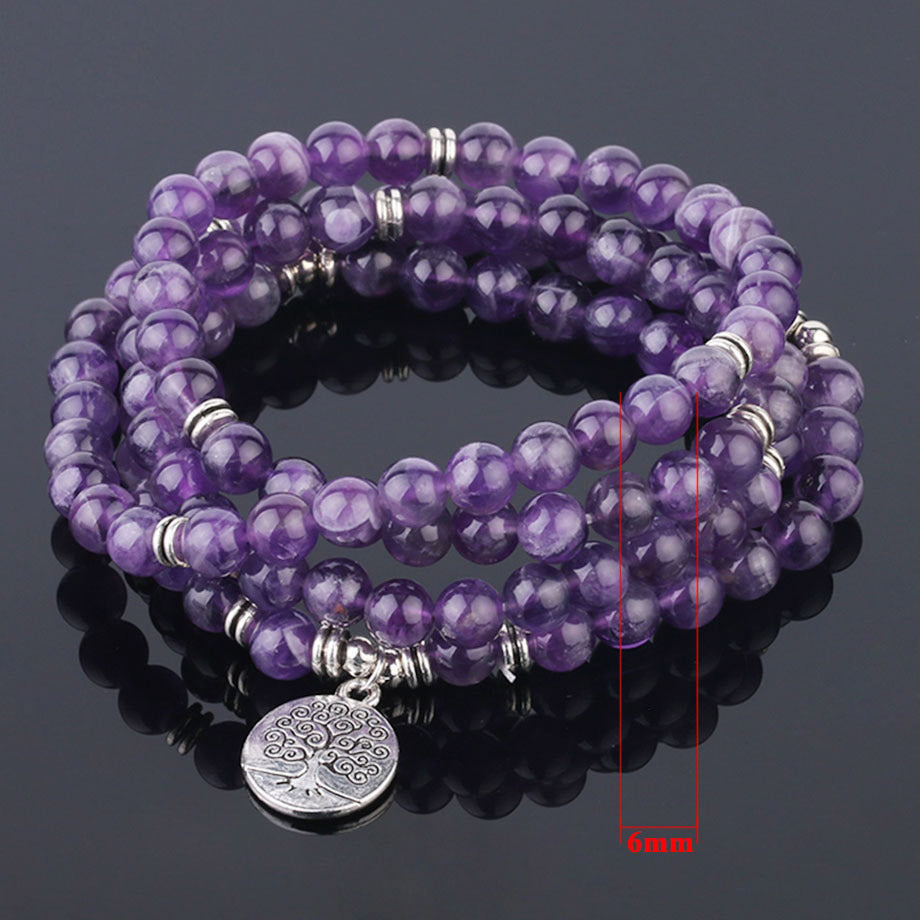 Natural Stone Yoga Healing Bracelet with Tree of Life & Lotus Charms