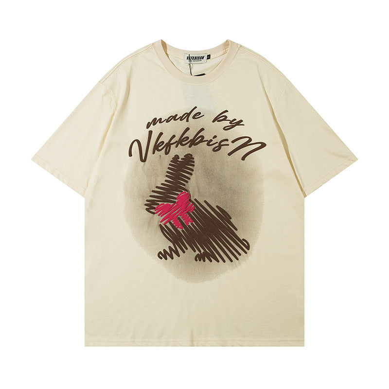 Graffiti Rabbit Print Short Sleeved Shirt — Harajuku Style Street Tee