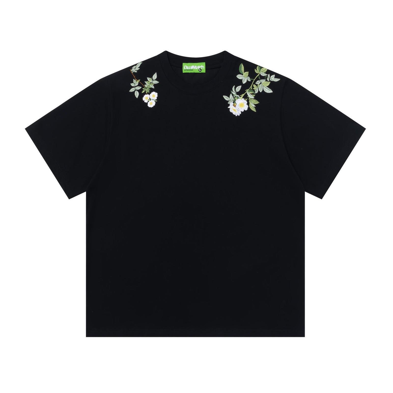 Floral Letter Embroidery Crew Neck T-Shirt