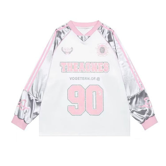 Harajuku Style V-Neck Long Sleeve Satin Jersey
