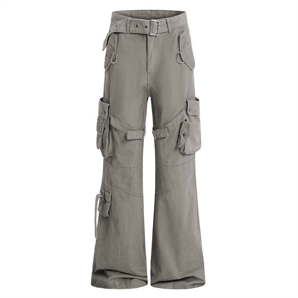 Multi-Pocket Cargo Flared Trousers