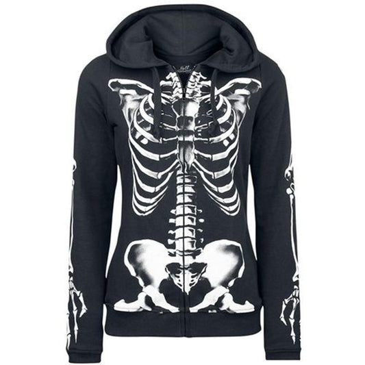 Gothic Skull Theme Hoodie for Women - Harajuku Style