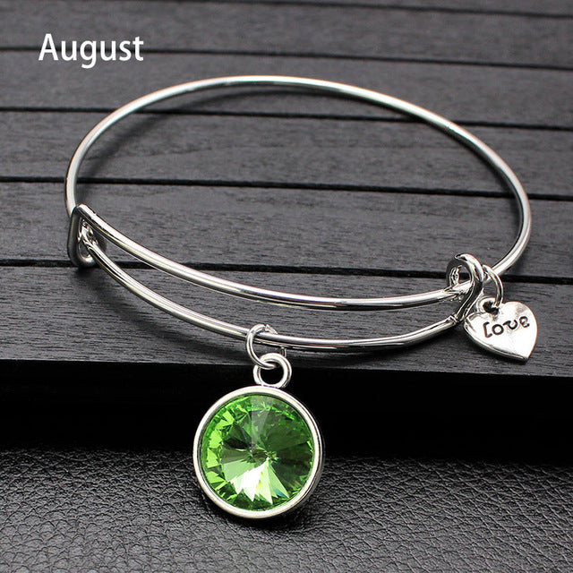 Adjustable Birthstone Bangle Bracelet for Women