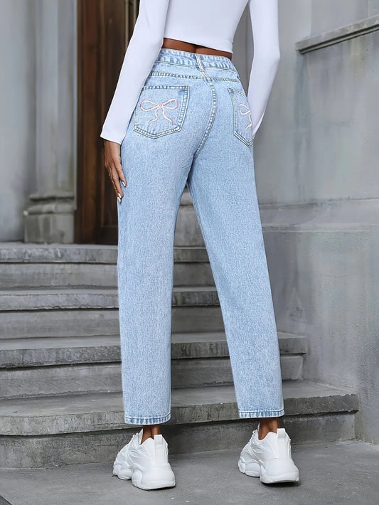 Harajuku Distressed High Rise Jeans with Pockets