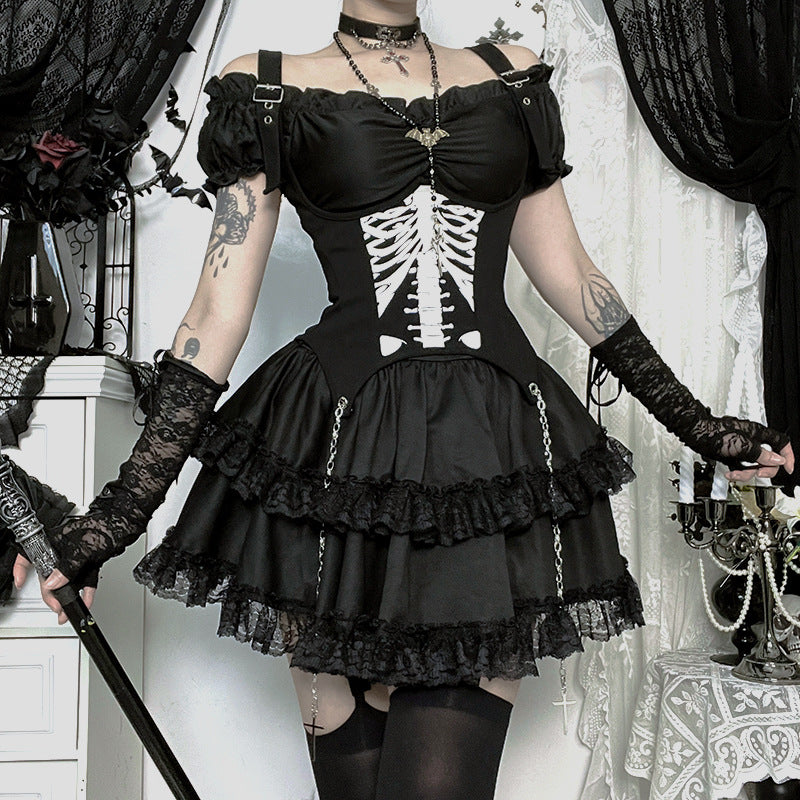 Bone Print Shoulder Strap Dark Little Devil Top