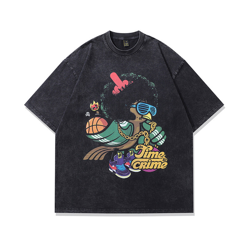 Men's Retro Cartoon Print Loose Fit T-Shirt