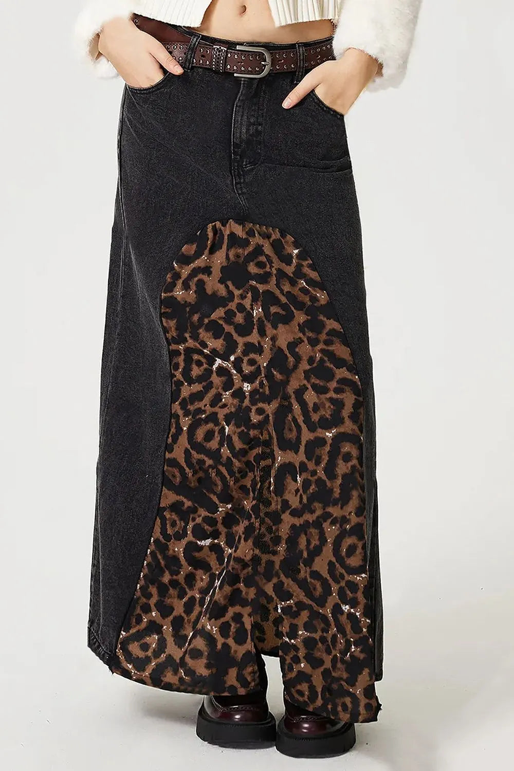 Versatile Leopard Print Denim Skirt - Harajuku Style