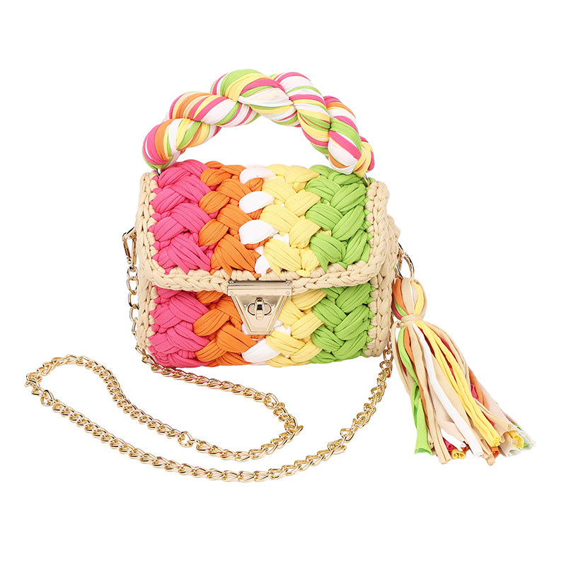 Harajuku Chic Hand-Woven Crossbody Bag with Chain