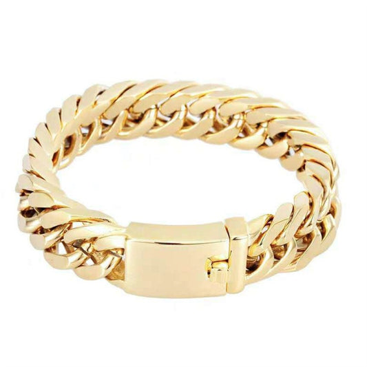 Trendy 18K Gold Plated Double Buckle Bracelet for Men