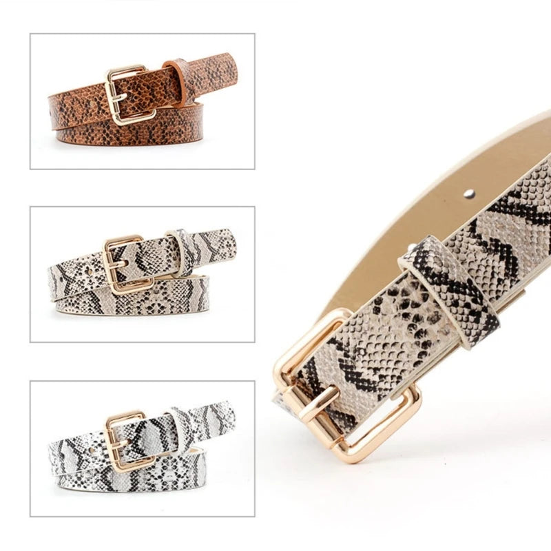 Vintage Leather Snake Pattern Waist Belt for Women