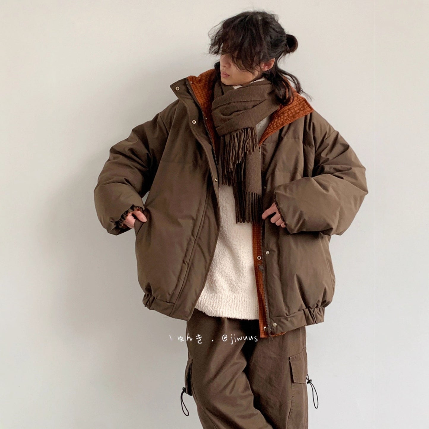 Retro Stand-Up Collar Reversible Down Cotton Coat - Loose Thick Warm Cotton Jacket