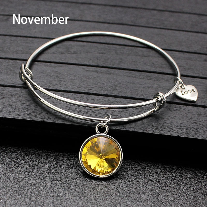 Adjustable Birthstone Bangle Bracelet for Women