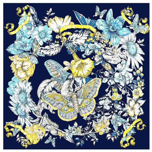 Hand-Painted Butterfly Flower Shawl - Versatile Square Scarf