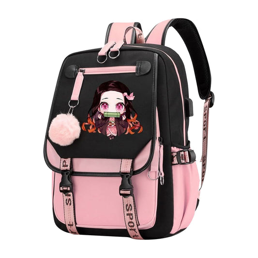Cartoon Heat Transfer Backpack - Large Capacity USB Schoolbag