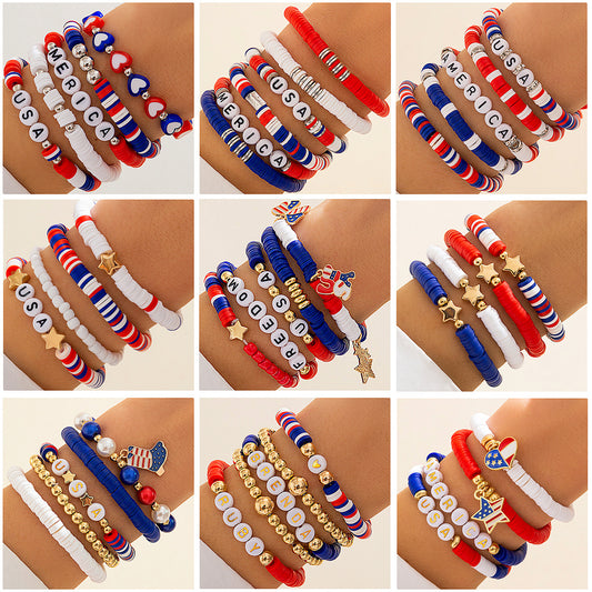 Independence Day Soft Ceramic Beaded Letter Bracelet