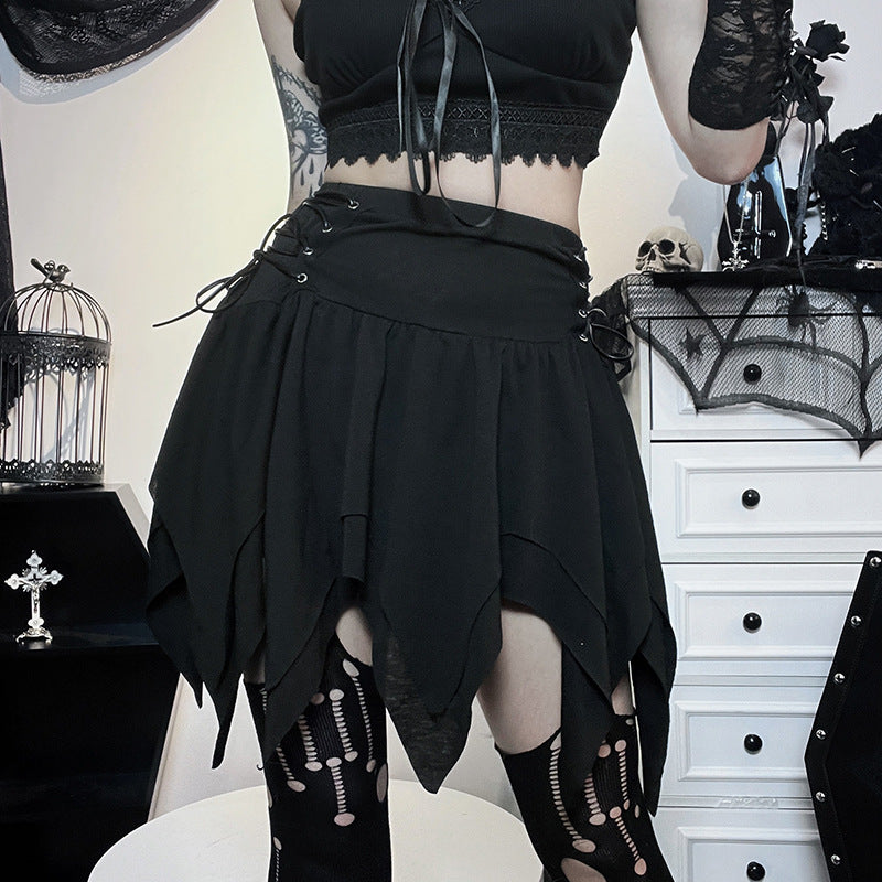 High Waist Adjustable Irregular Burnt Flower Skirt -  Dark Fashion Versatile Short Skirt