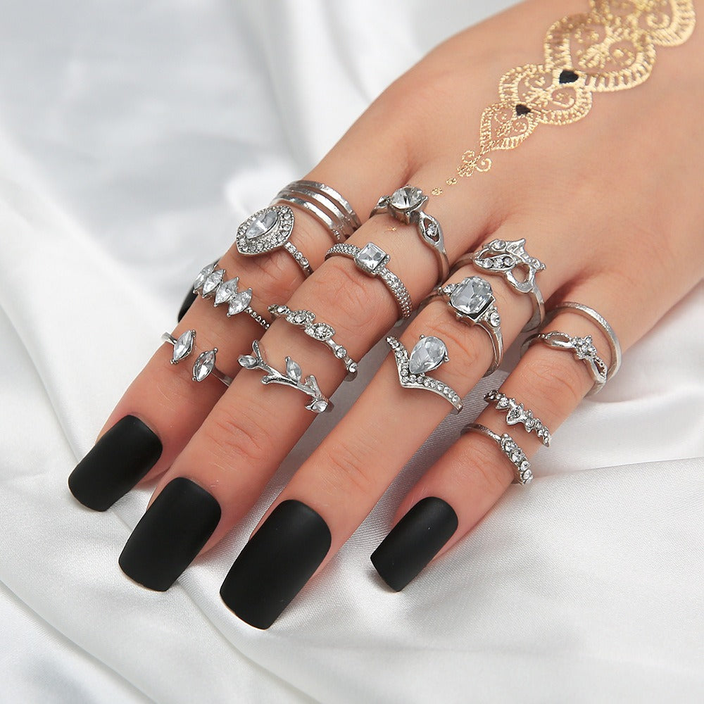 15 Piece Open Joint Ring Set with Hollow Diamond Heart