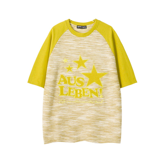 Letter Embroidery Splicing Waffle T-Shirt