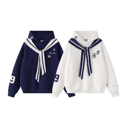 Embroidered Dog Patch Sailor Collar Hoodie