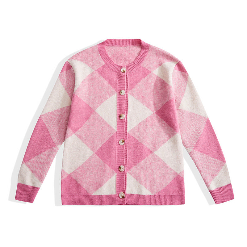 Playful Checker Pattern Cardigan for Women