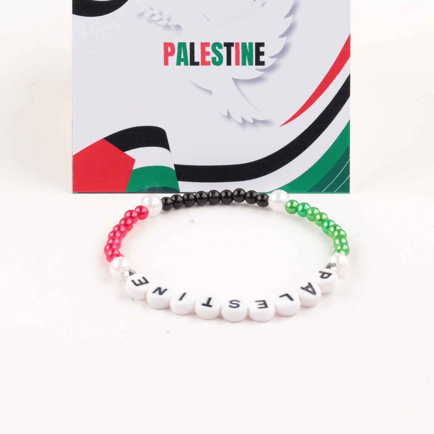 Palestine Flag Color Matching Silver Beads Bracelet