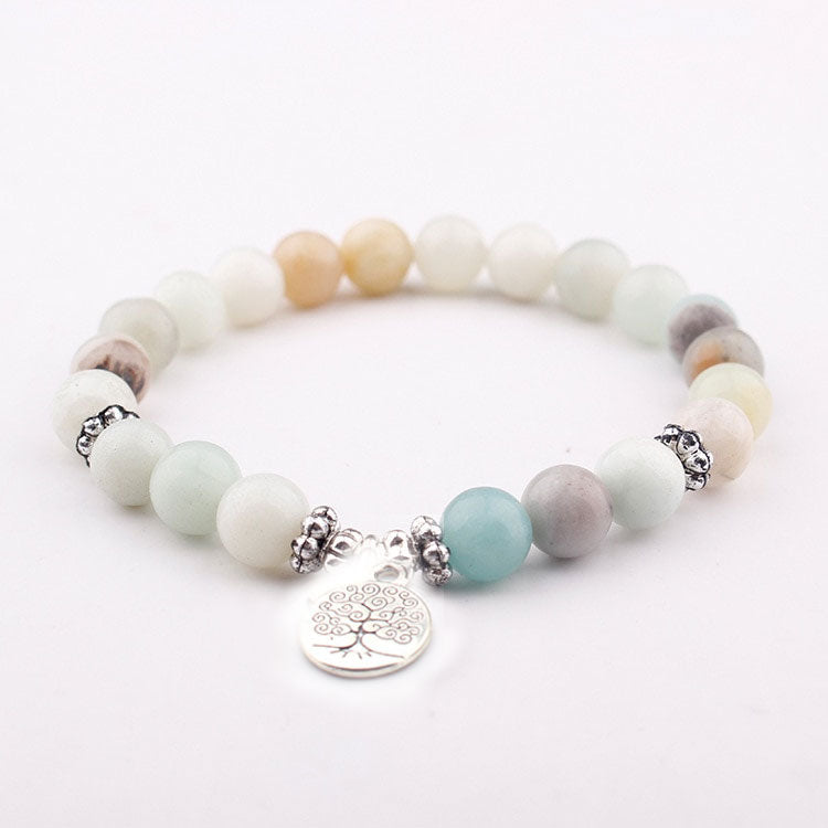Namaste Lotus Bracelet - Natural Amazonite Healing Mala